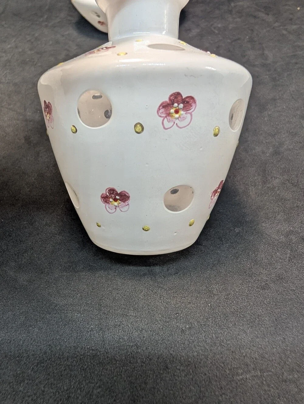 Vintage Czech Glass Vanity Set Vase Covered Powder Dish Hand Painted Floral